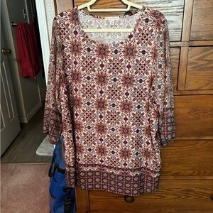 Christopher & Banks Red and Brown Patterned Tunic